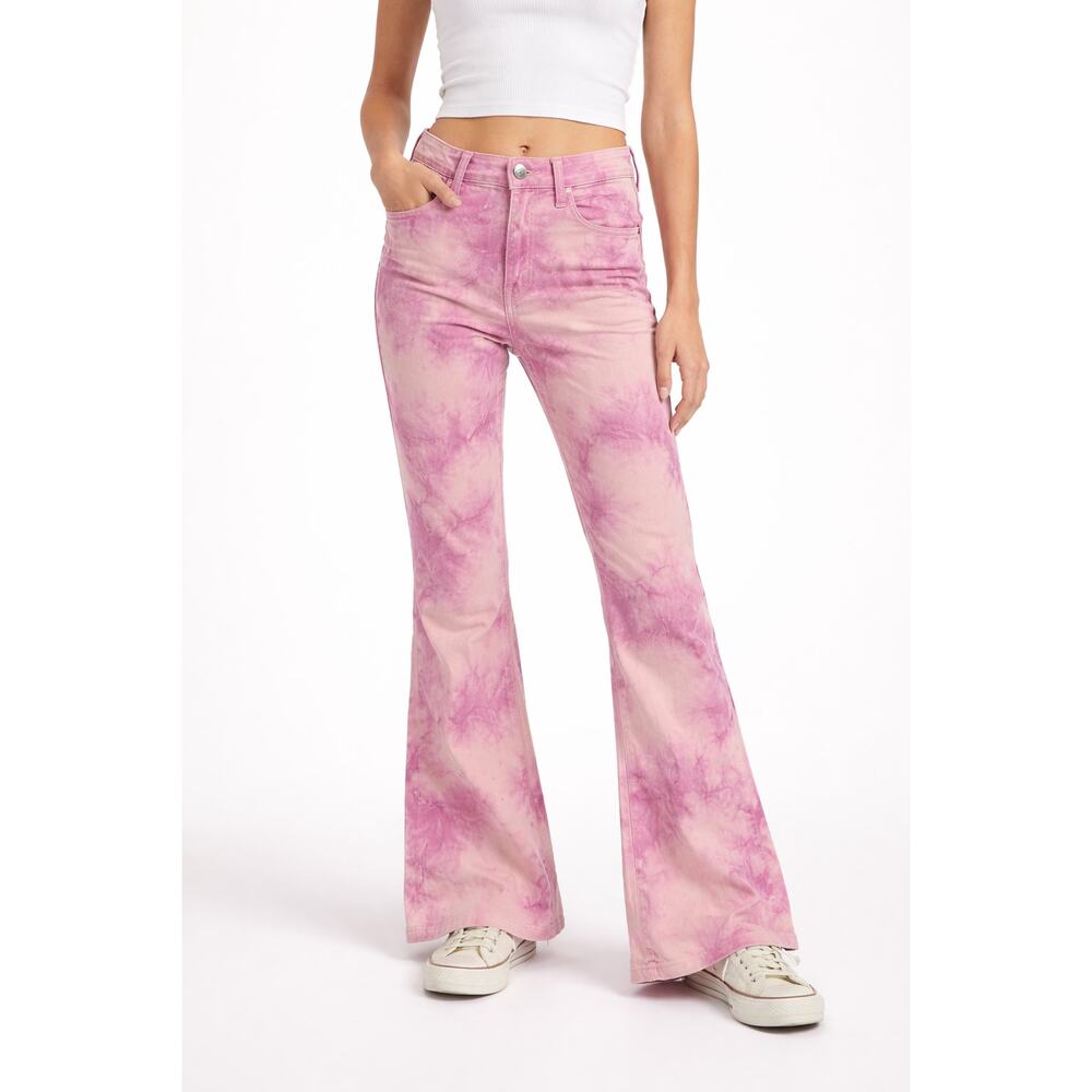 Forever 21 Pink Tie Dye Flare Jeans Womens Small High Rise